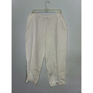 Eileen Fisher Sz L White Linen Capri Pants Lagenlook Women’s Side Zip Cropped